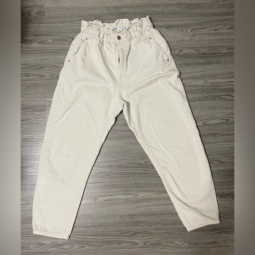 ZARA High waisted jeans with gathered elastic creamy colour
